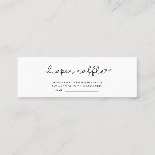 かわいいスクリプトベビーシャワーおむつラッフルチケット スキニー名刺 (正面)