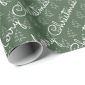 かわいいスクリプトメリークリスマスホリデーツリーパターン ラッピングペーパー (ロールコーナー)