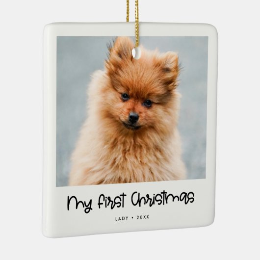 かわいいスクリプト動物の初めてのクリスマス写真 セラミックオーナメント (右)