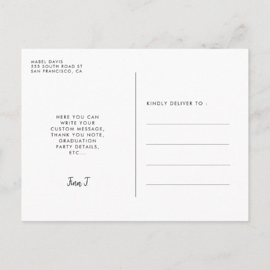 かわいいスクリプト卒業パーティーの写真 ポストカード (裏面)