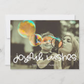 かわいいスクリプト喜びの願い家族の写真クリスマス シーズンカード (正面)