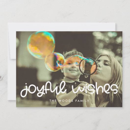 かわいいスクリプト喜びの願い家族の写真クリスマス シーズンカード (正面)