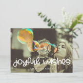 かわいいスクリプト喜びの願い家族の写真クリスマス シーズンカード (スタンド正面)