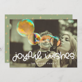 かわいいスクリプト喜びの願い家族の写真クリスマス シーズンカード