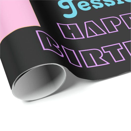 かわいいスクリプト誕生日ガールネームハートブラック ラッピングペーパー (ロールコーナー)