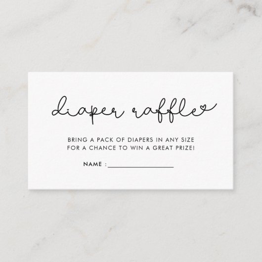 かわいいスクリプト赤ちゃんシャワーおむつラッフルインサート エンクロージャーカード (正面)