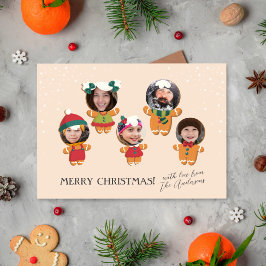 かわいいスクリプト&クリスマスジンジャーブレッド家族の写真 シーズンカード