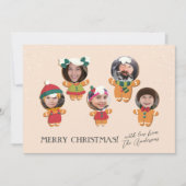 かわいいスクリプト&クリスマスジンジャーブレッド家族の写真 シーズンカード (正面)