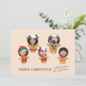 かわいいスクリプト&クリスマスジンジャーブレッド家族の写真 シーズンカード (スタンド正面)