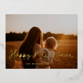 かわいいスクリプトHappy New Yearの写真 箔シーズンポストカード (正面)