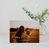 かわいいスクリプトHappy New Yearの写真 箔シーズンポストカード (立ち正面)