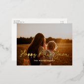 かわいいスクリプトHappy New Yearの写真 箔シーズンポストカード (正面/裏面)