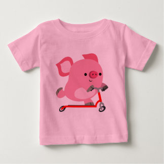 かわいいスクーター乗りマンガ豚ベビーTシャツ ベビーTシャツ
