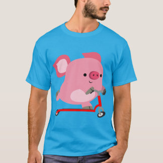かわいいスクーター乗りマンガ豚 Tシャツ