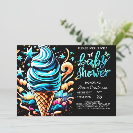 かわいいスクープのアイスクリームボーイ赤ちゃんシャワー 招待状 (スタンド正面)