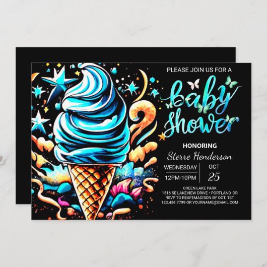 かわいいスクープのアイスクリームボーイ赤ちゃんシャワー 招待状 (正面/裏面)