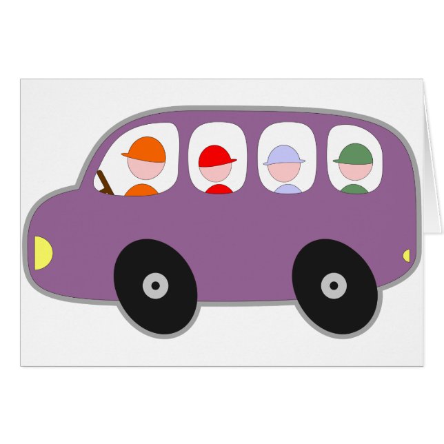 かわいいスクールバスの子供学生の運転者の漫画をバスで運んで下さい (正面横)