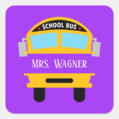 かわいいスクールバスドライバーの名前 スクエアシール (正面)