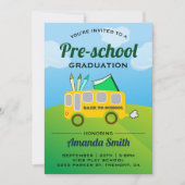 かわいいスクールバスプリスクール卒業招待状 招待状 (正面)