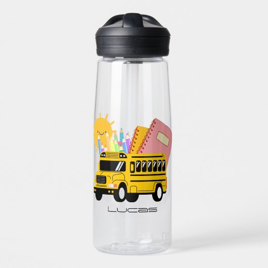 かわいいスクールバス新学期パーソナライズされた名 ウォーターボトル (正面)