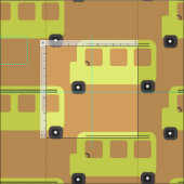 かわいいスクールバス 黄色 黒 オレンジ 教育 ファブリック (タイル)