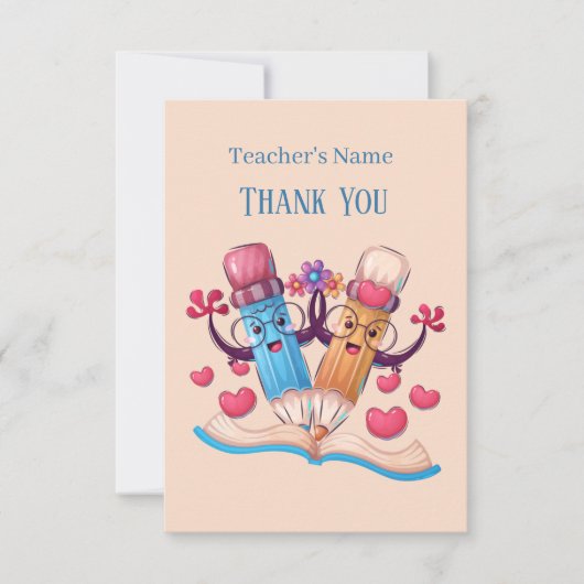 かわいいスクールペンシル追加ネーム気持ち先生 サンキューカード (正面)