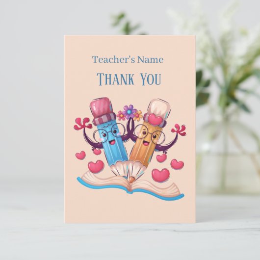 かわいいスクールペンシル追加ネーム気持ち先生 サンキューカード (スタンド正面)