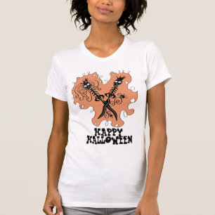 かわいいスケルトンのカップルブレードの落書き ハッピーハロウィン Tシャツ