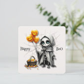 かわいいスケルトンの少女とカボチャの風船 シーズンカード (スタンド正面)