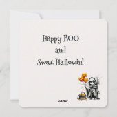 かわいいスケルトンの少女とカボチャの風船 シーズンカード (裏面)