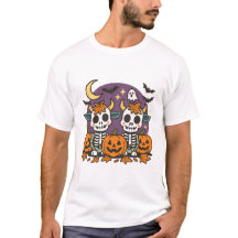 かわいいスケルトンの牛とカボチャのTシャツ