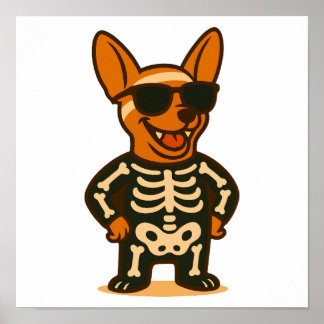 かわいいスケルトンの犬のハロウィンポスター、かわいい子犬のイラスト ポスター