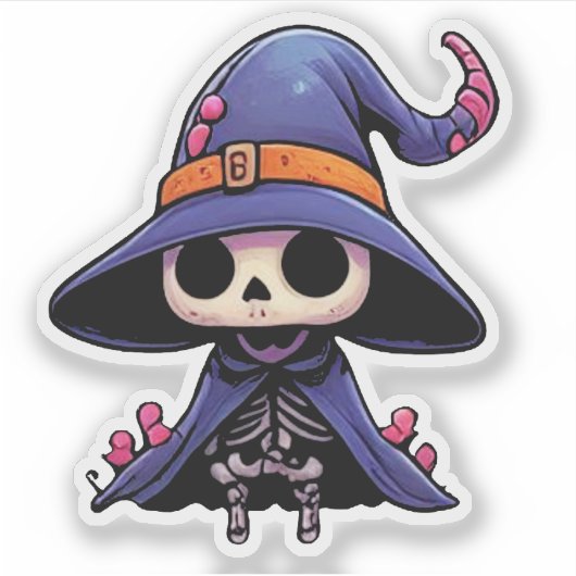 かわいいスケルトンの魔女 - ハロウィン かわいい シール (正面)
