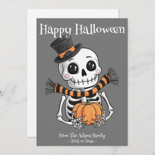 かわいいスケルトンイラスト フラットホリデーカード シーズンカード (正面/裏面)