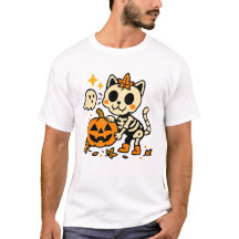 かわいいスケルトンキャットとカボチャのTシャツ