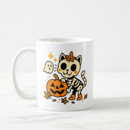 かわいいスケルトンキャットとパンプキンマグ コーヒーマグカップ