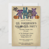 かわいいスケルトン動物とカボチャのハロウィンパーティー 招待状 (正面)