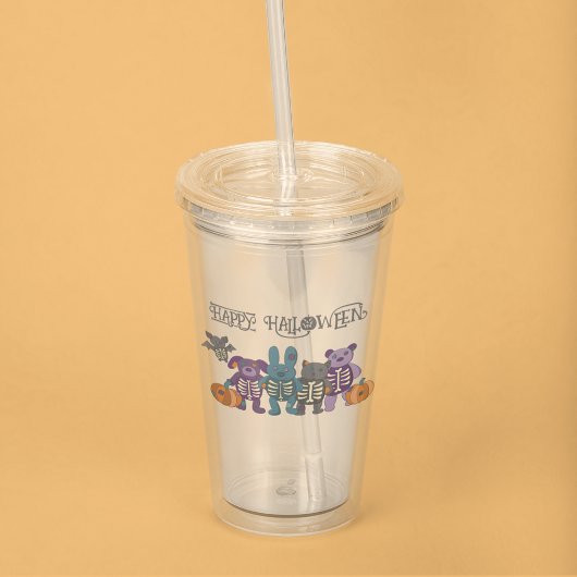 かわいいスケルトン動物とカボチャのハロウィーン アクリルタンブラー