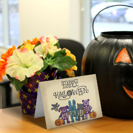 かわいいスケルトン動物とカボチャのハロウィーン カード