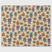 かわいいスケルトン動物とカボチャのハロウィーン ラッピングペーパー (フラット)