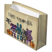 かわいいスケルトン動物とカボチャのハロウィーン ラージペーパーバッグ (正面アングル)