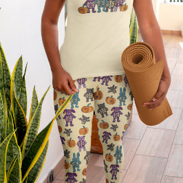 かわいいスケルトン動物とカボチャのハロウィーン レギンス