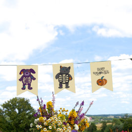 かわいいスケルトン動物とカボチャハローウィンパーティ バンティングフラッグ