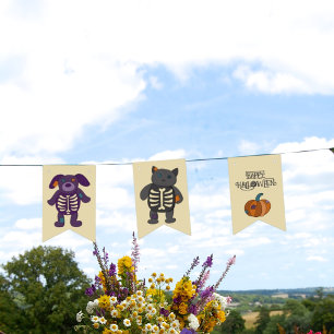 かわいいスケルトン動物とカボチャハローウィンパーティ バンティングフラッグ