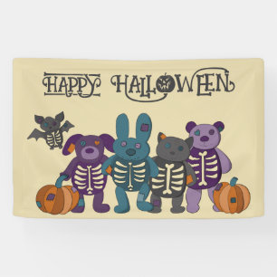 かわいいスケルトン動物とカボチャハローウィンパーティ 横断幕
