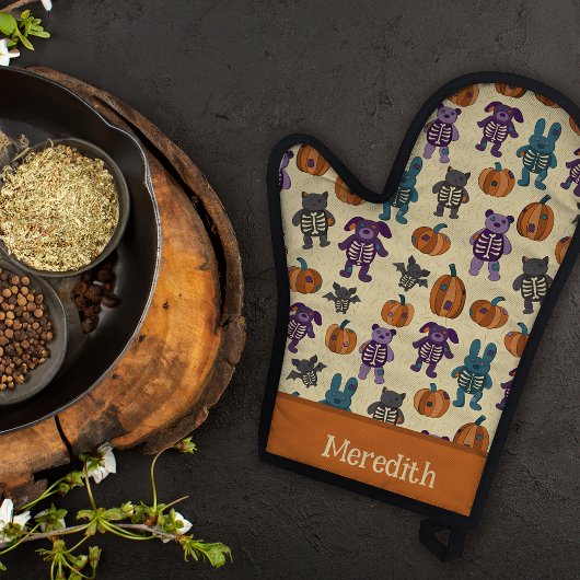 かわいいスケルトン動物ハロウィンパターン 鍋つかみ