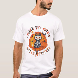 かわいいスケルトン猫の先生のハロウィンTシャツ Tシャツ