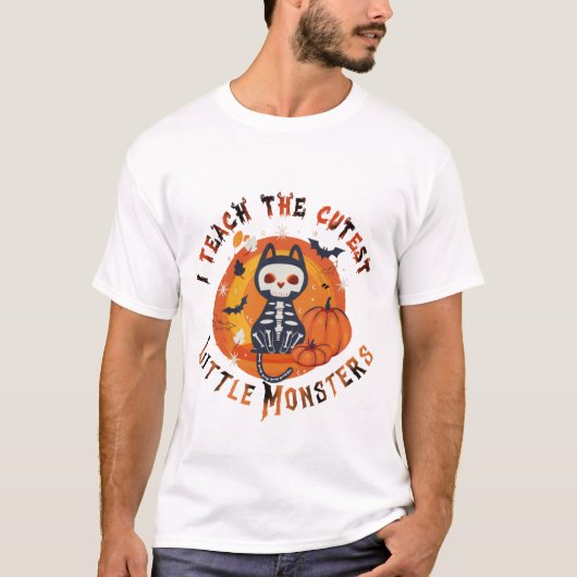 かわいいスケルトン猫の先生のハロウィンTシャツ Tシャツ (正面)
