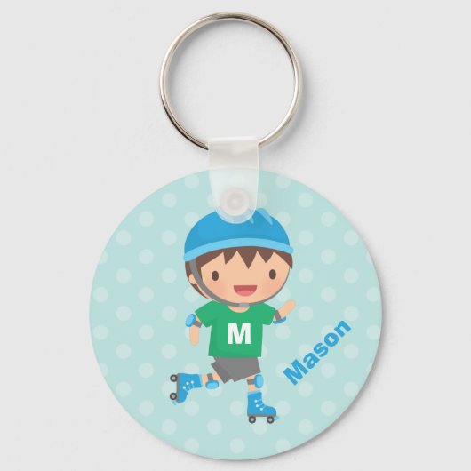 かわいいスケーターボーイローラースケートで滑る キーホルダー (正面)