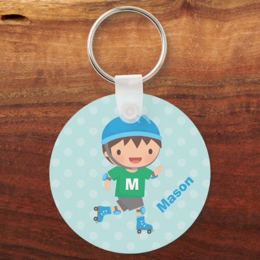 かわいいスケーターボーイローラースケートで滑る キーホルダー (正面)